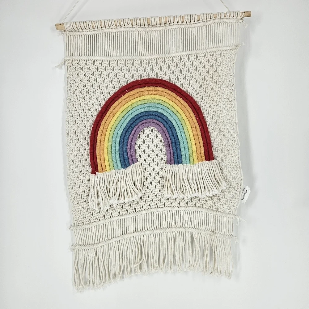 Mittal International Panipat White Macrame Rainbow Wall Hanging Decor
